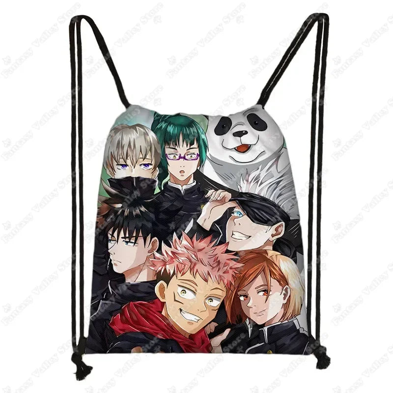 Anime Jujutsu Kaisen Backpacks Gojo Satoru Yuji Itadori Drawstring Bag Harajuku Large Capacity Storage Bags Outdoor Shoulder Bag