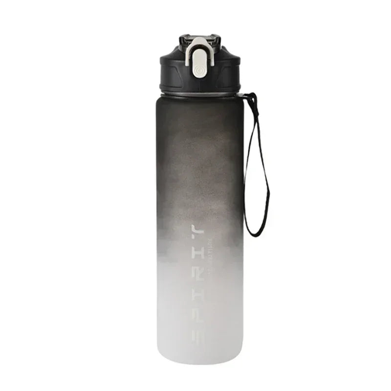 1pc Gradient Sports Water Bottle with Straw & Time Marker for Outdoor Fitness Hiking & Gym Leakproof Travel Water Bottle