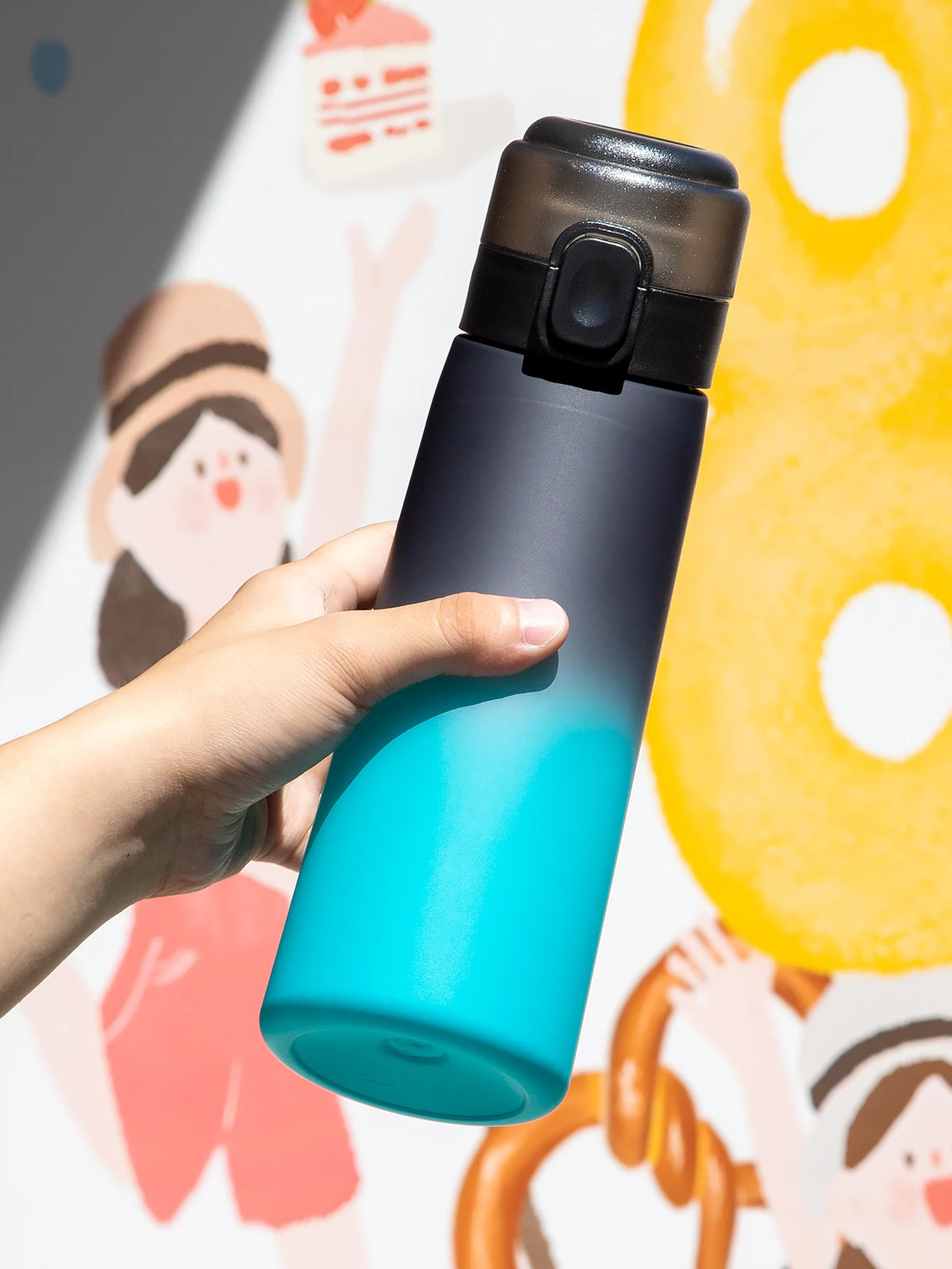 1pc 650ml Flavored Water Bottle with Random 1 Flavour Pods Air Water Bottle Frosted Black Air Camping Fitness Sport Cup