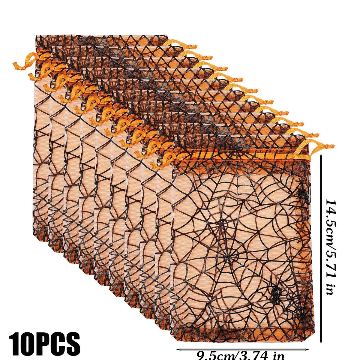10/100pcs Halloween Candy Gift Bag Mesh Drawstring Spider Web Printing Storage Pouch Home Festival Party DIY Horror Decor Bag