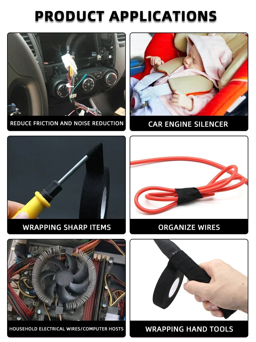 Heat-resistant Adhesive Cloth Fabric Tape 9~50mm For Automotive Cable Tape Harness Wiring Loom Protection Electrical Heat Tapes