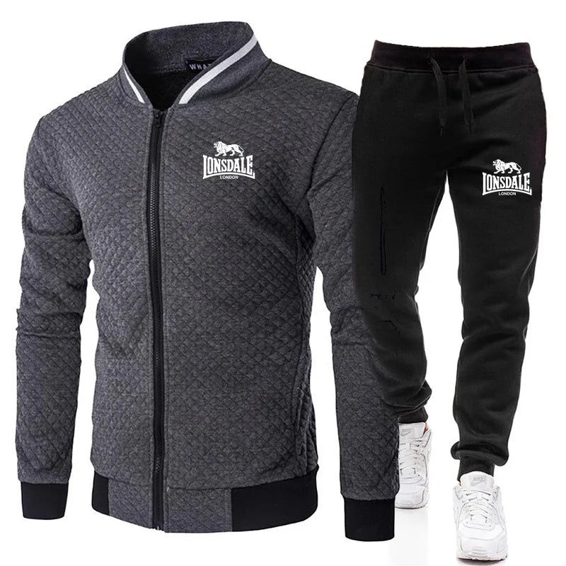 LONSDALE Spring and Autumn Men's Fashion Street Stand up Collar Set Jacket, Outdoor Casual Pocket Zipper Men's Baseball Set