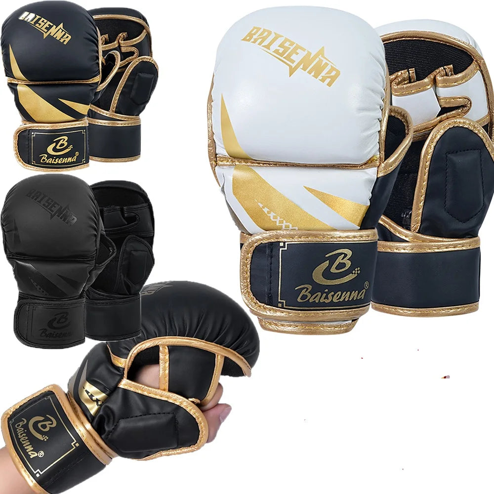 Professional MMA Boxing Gloves Half Finger Sandbag Karate Muay Thai Training Gloves PU Adult Kids Thickened Boxing Equipment