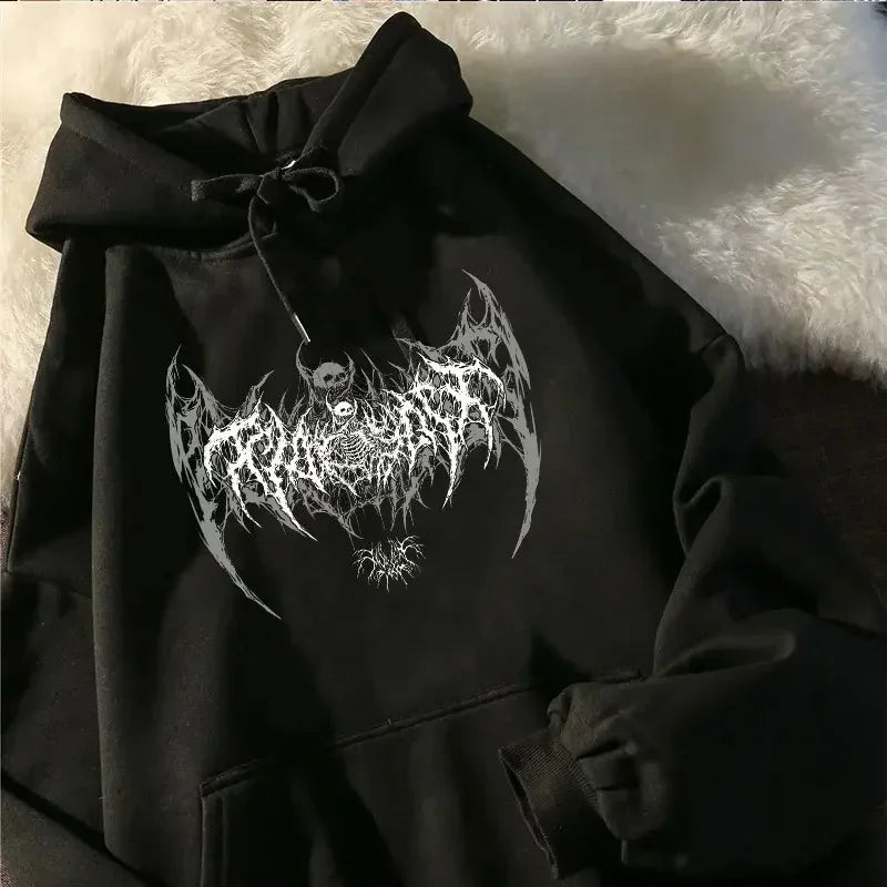Unisex Skull Printed Hoodie Gothic Punk Style Long Sleeve Sweatshirt for Men Women Black Fashion Cool Hooded Pullover 2025