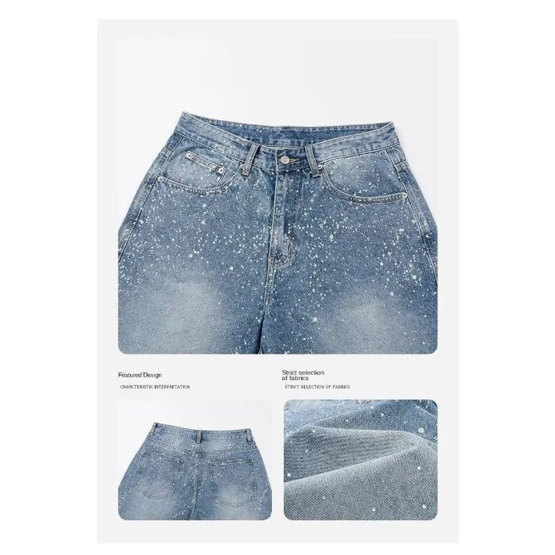 Vintage Men's Denim Shorts Jorts Summer New High Waist Loose Fit Retro American Style Five Inch Casual Pants