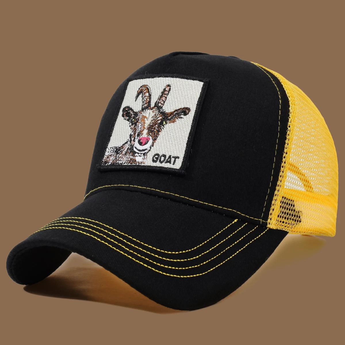 Unisex Trucker Cap with Goat Embroidery & Applique - Ideal for Daily Casual Wear, Sports and Travel