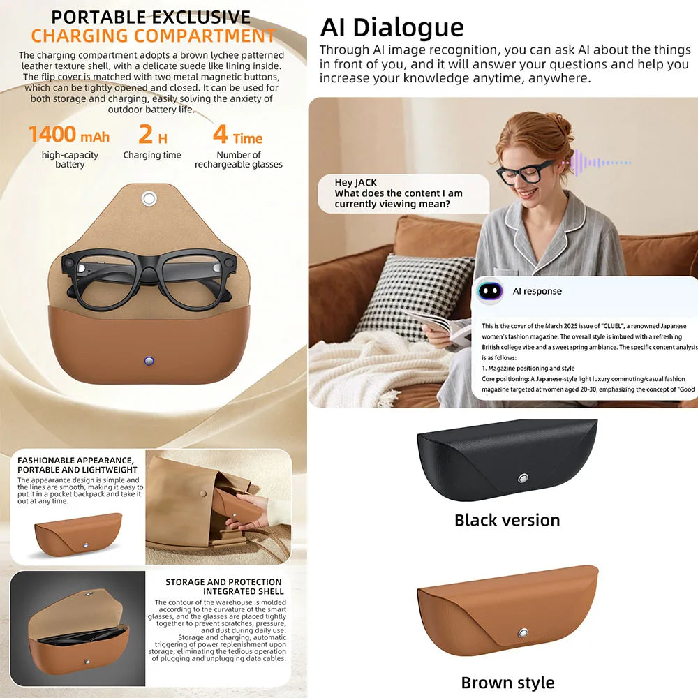 NEW 4K HD Smart Glasses 800W HD Camera AI Large Model IP54 Waterproof AI Dialogue Translation Music Smart Glasses Men Women