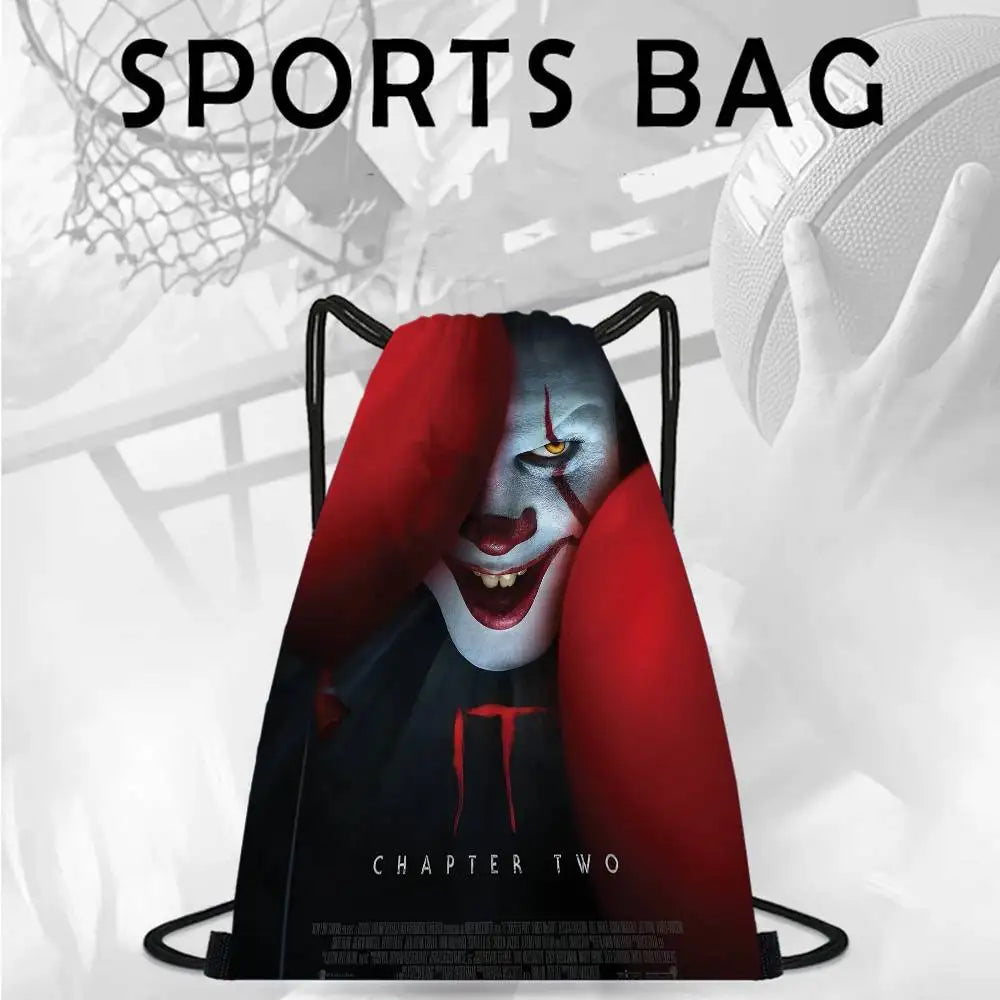 Horror Film I-It P-Pennywise Clown Drawstring Bags Sports Backpack Gym Sackpack Water Resistant String Bag For Cycling