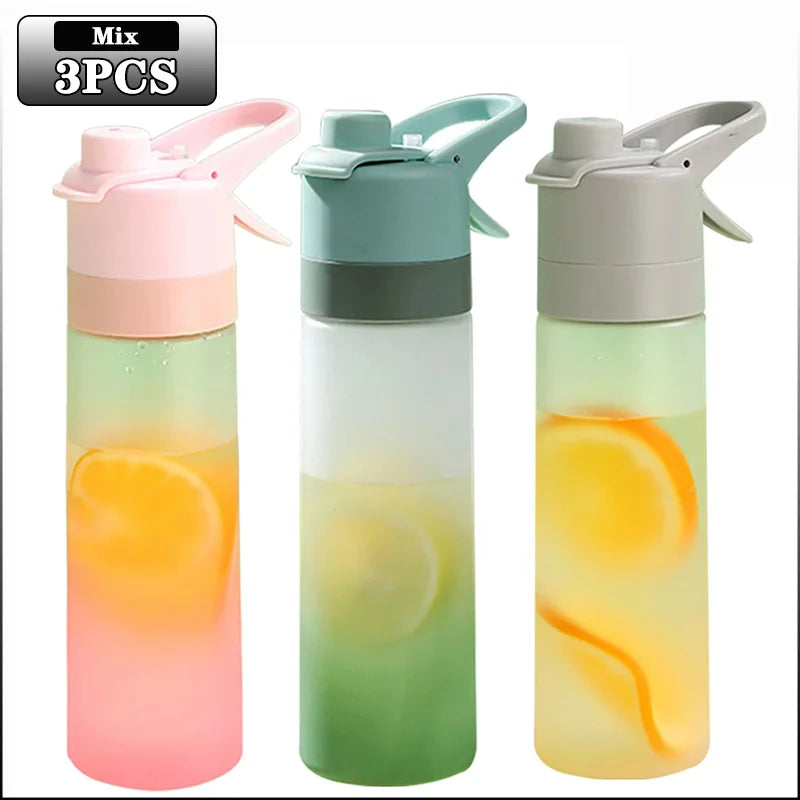 1-4PCS Large Capacity Spray Water Bottle with Straw Gradient Frosted Portable Outdoor Sports Travel Mist Sprayer Reusable Cup