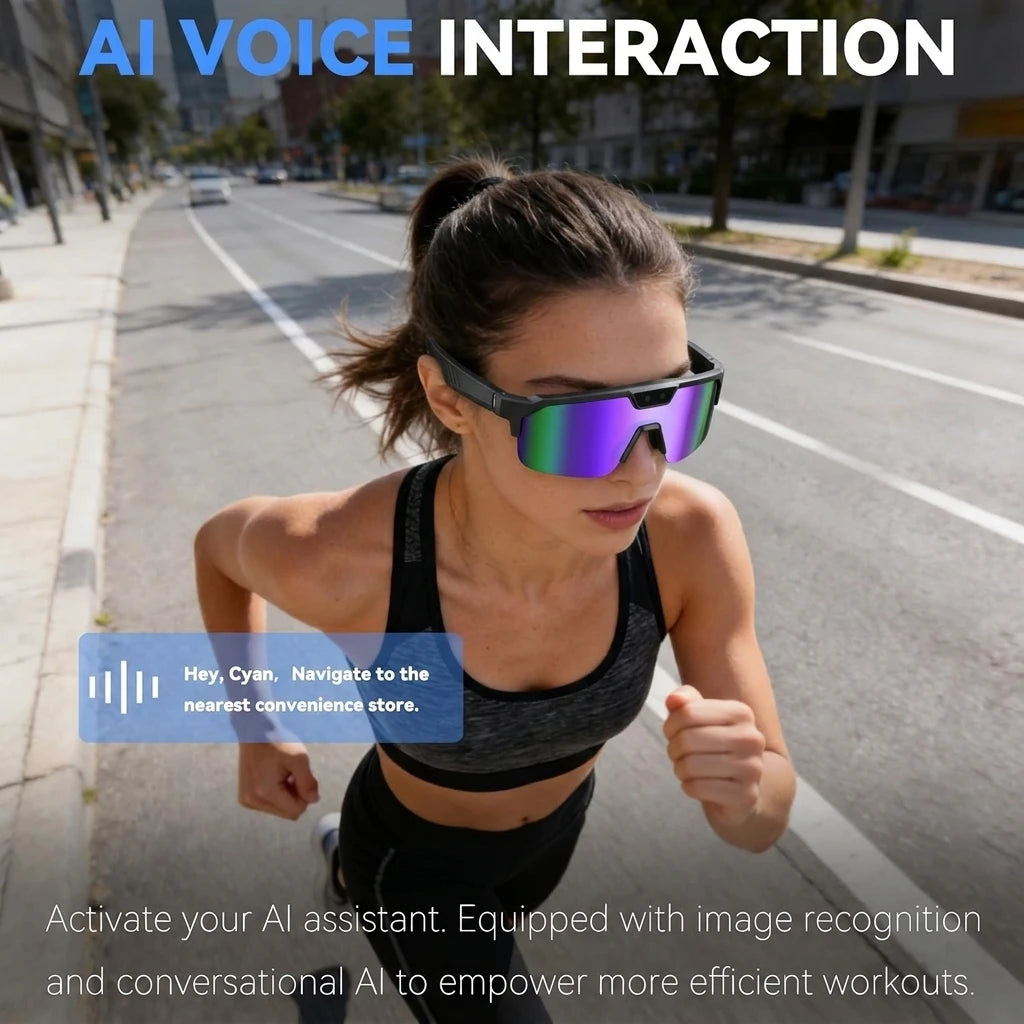 2026New AI Smart Glasses 1200P Camera 4K Anti-Shake Cycling Windproof Goggles AI Voice Translator Call Open Ear Audio Sunglasses