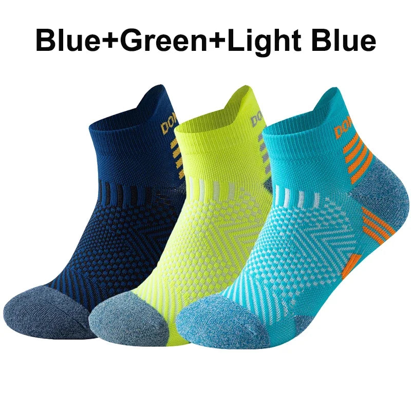 3 Pairs Marathon Running Socks Man Women Professional Sport Ankle Sock Fitness Thickened Cushioned Tube Low Cut Boat Short Socks