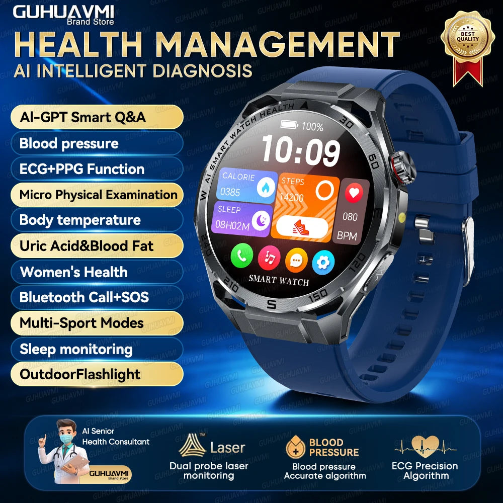 Newly Accurate Micro Physical Examination Health Smart Watch ECG Blood Fat/Pressure Heart Rate Call Sports Watch For iOS Android