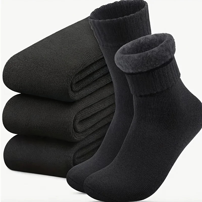 3 Pairs Men's Winter Thermal Socks, Thick Plush Hiking Socks, Toe/Heel Reinforced, Cold Weather Outdoor Socks