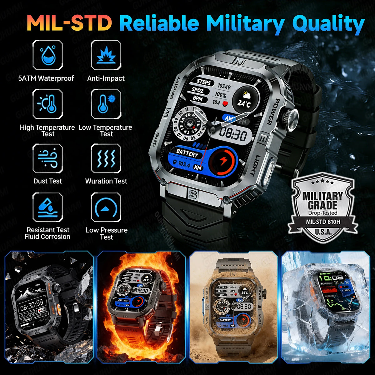 New Military Grade Smart Watch Men 2.01