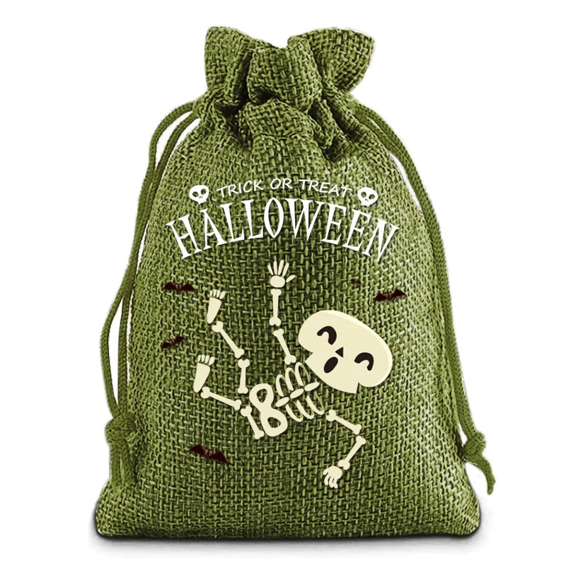 Halloween Burlap Drawstring Bag Linen Drawstring Organizer Gift Bag Trick Or Treat Candy Bag For Halloween Birthday Party Kids