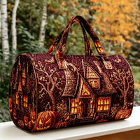 Halloween Quilted Luggage Bag Ghost Castle Weekend Bag Large Capacity Autumn Travel Gym Women's Overnight Short Trip Tote Bag