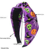 Women Halloween Cosplay Knotted Padded Headband Pumpkin Spider Bat Print Wide Hair Hoop Trick or Treat Hair Accessories
