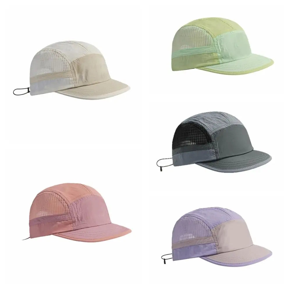 Color-Blocked Quick-drying Baseball Cap Retro 5-panel Soft Brim Breathable Peaked Cap Adjustable Lightweight Mesh Running Caps