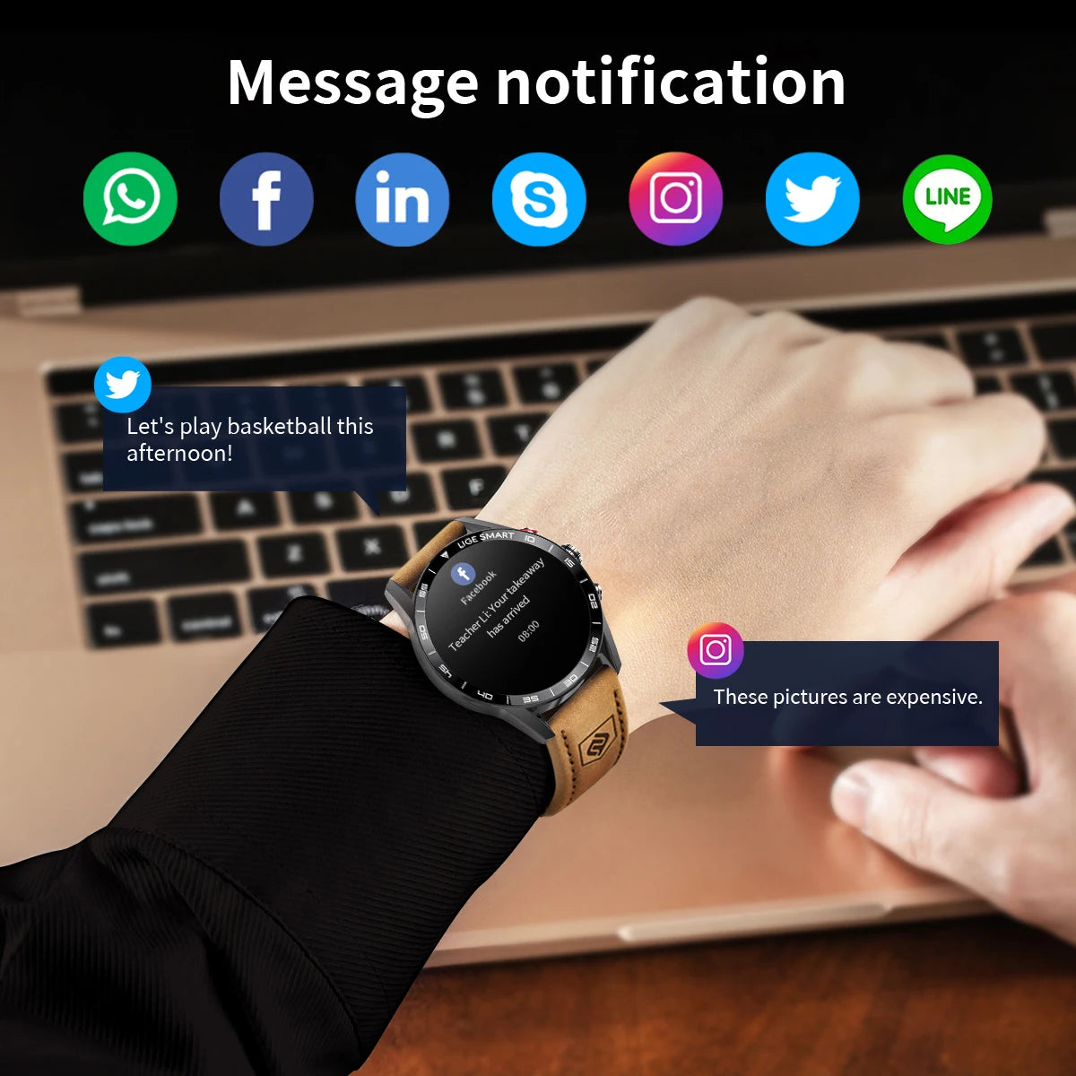 LIGE Business Smart Watch Men Bluetooth Call Health Monitor IP67 Waterproof Fitness Tracker Smart Bracelet Clock Smartwatch 2024