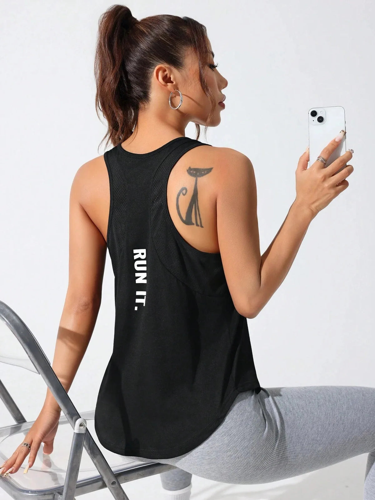 Women's Stitched Letters Quick-Drying Sports Vest, Breathable Net yoga Sportswear, Tennis Uniform Cycling Suit, Daily Wear