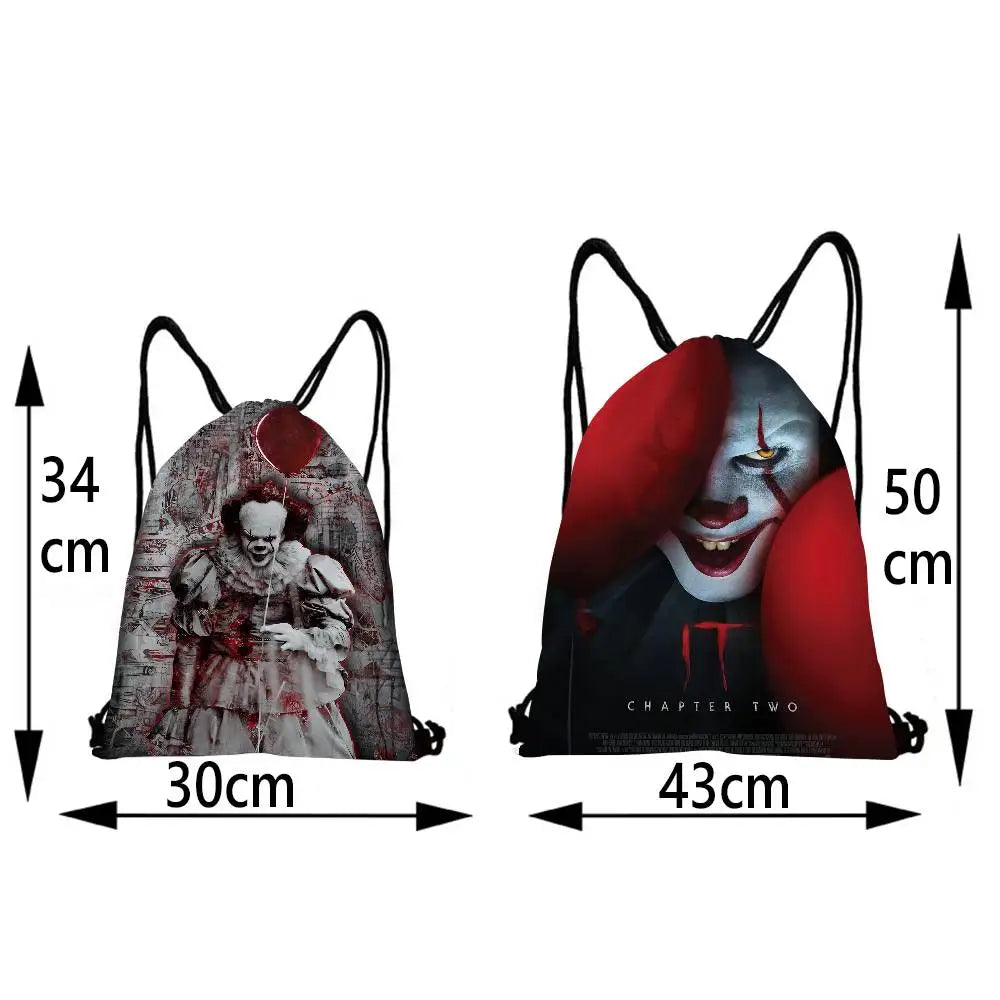 Horror Film I-It P-Pennywise Clown Drawstring Bags Sports Backpack Gym Sackpack Water Resistant String Bag For Cycling