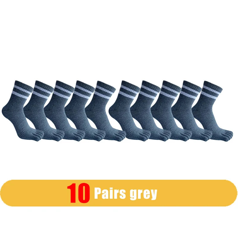 1/5 Pairs Man Five Finger Socks Cotton Striped Solid Simple Sweat-Absorbing Anti-Bacterial Breathable Warm Soft Elastic Toe Sock
