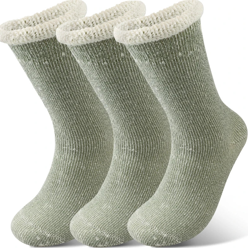 3Pairs Super Thick Merino Wool Socks Women Winter Thermal Soft Cozy Mid Tube Socks Fleece Lined Outdoor Sport Sock for Cold Snow