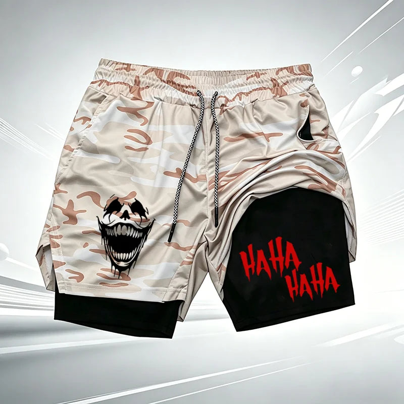 Men's Summer GYM Print 2-in-1 Compression Liner Shorts Quick Dry Gym Training Workout Breathable Running Casual Shorts WX273