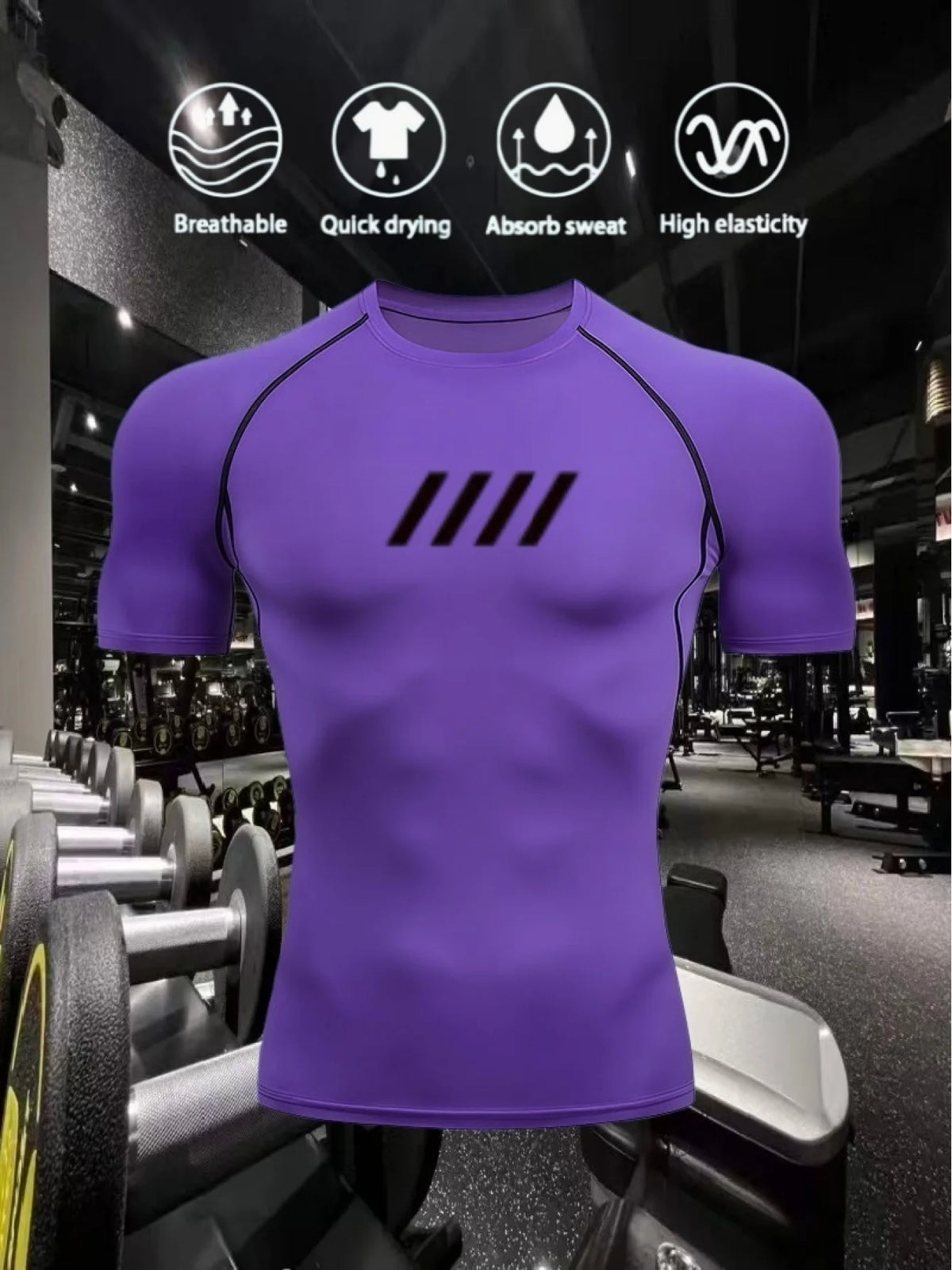 Men's Compact Lightweight Fitness Sport Shirt Short Sleeve, 2D Print Design, Quick-Drying Running Fitness T-Shirt-J47