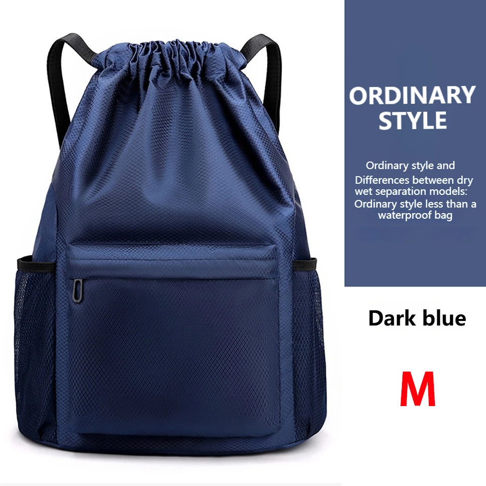 Loogdeel Portable Gym Football Drawstring Bag Quick Drying Large Capacity Oxford Cloth Backpack Solid Color Adjustable Straps