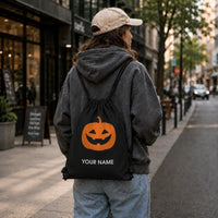 Kids Personalized Halloween Drawstring Backpack Trick Or Treat Candy Corn Custom Name Festival Sack Bag 34x41cm