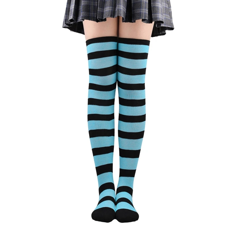 Thigh High Socks Japanese Cosplay Anime Multicolor Striped Printed Over Knee Long Stockings for Women Leg Warmer