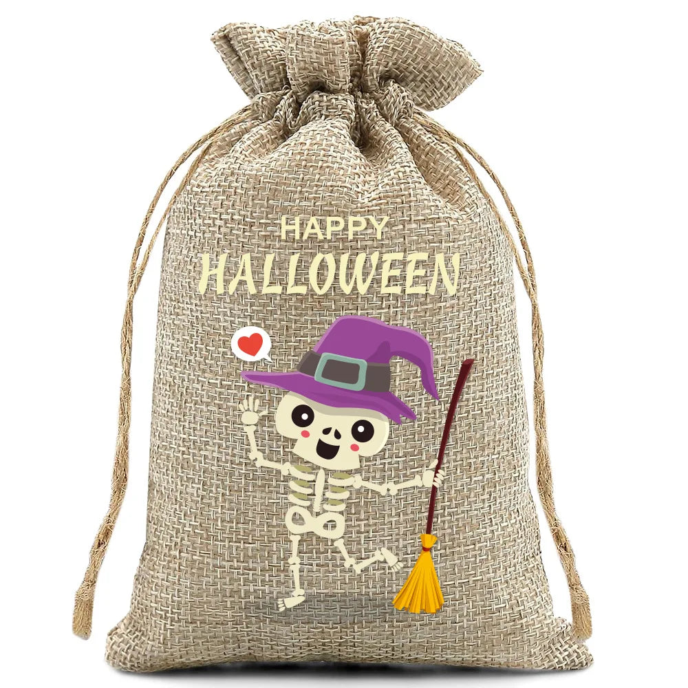 10pcs10X15cm Halloween Linen Drawstring Gift Bag Trick or Treat Party Children's Small Gifts Candy Packaging Storage Bag