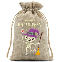 10pcs10X15cm Halloween Linen Drawstring Gift Bag Trick or Treat Party Children's Small Gifts Candy Packaging Storage Bag