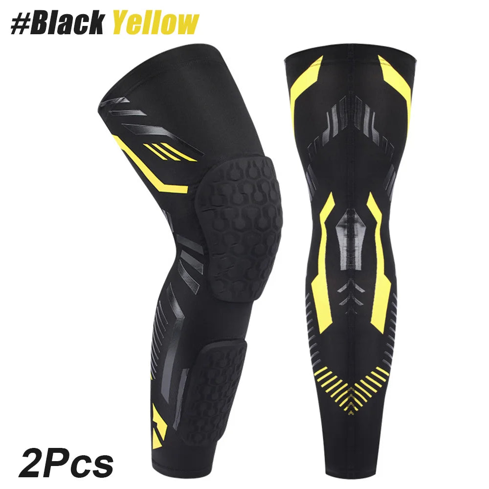 Anti-collision Padded Knee Compression Brace Long Leg Sleeves for Sports Basketball, Football, Volleyball,Knee Pads Shin Support