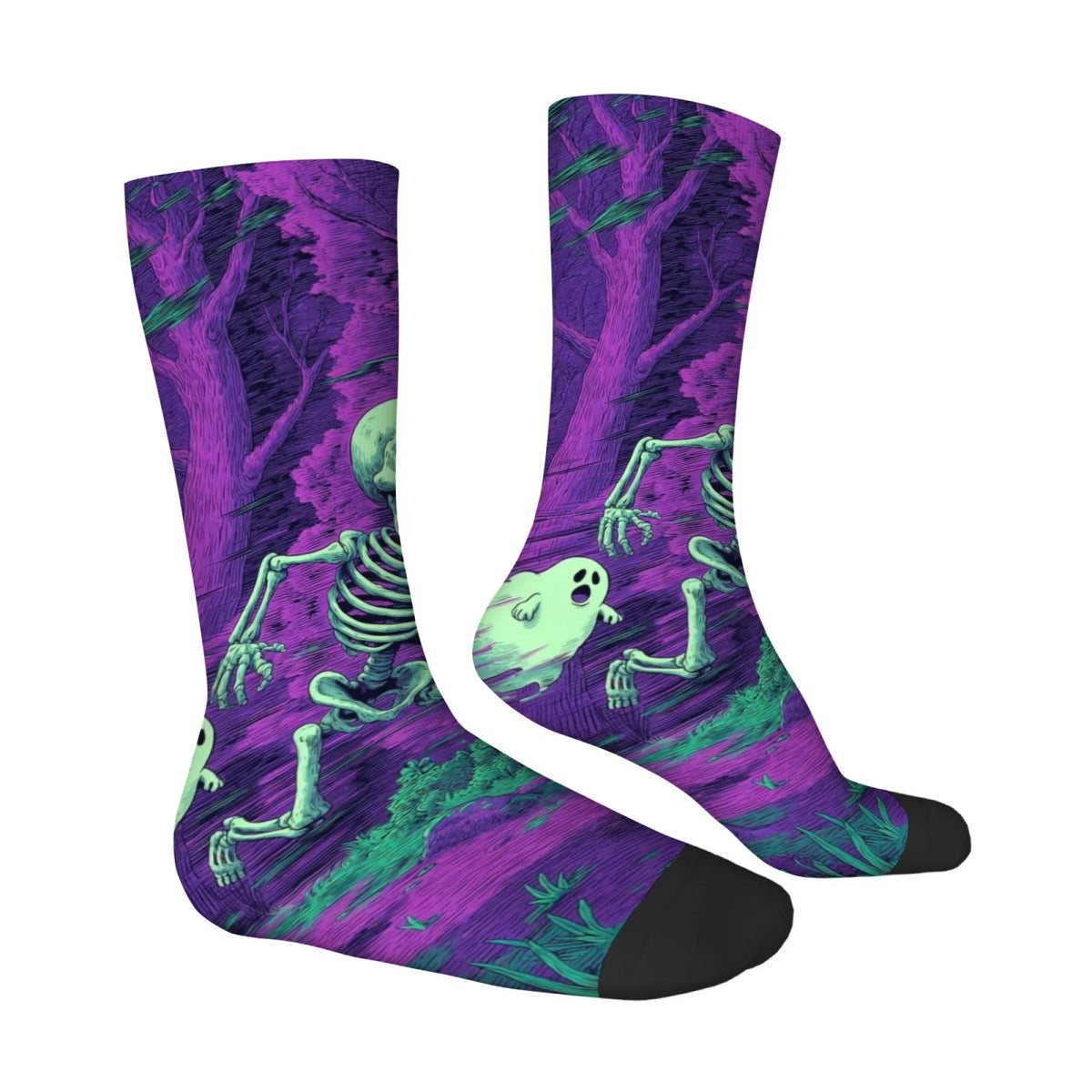 Harajuku Retro Psychedelic Purple Realm Dancing Skull Theme Print Men's Socks Novel Street Dark Hippie Style Casual Socks Gift