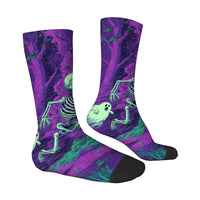 Harajuku Retro Psychedelic Purple Realm Dancing Skull Theme Print Men's Socks Novel Street Dark Hippie Style Casual Socks Gift