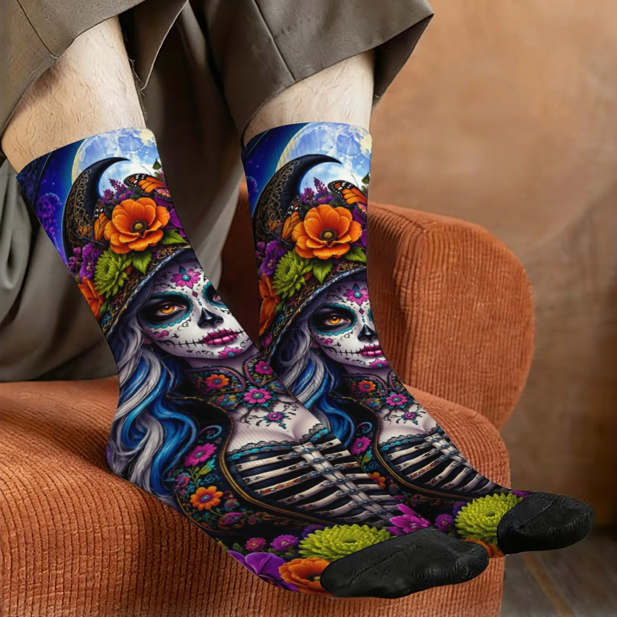 Fun and Retro Sugar Skull Print Men's Socks Quirky and Hip-hop Harajuku Outdoor Sports Socks Skin-friendly Breathable Soft Socks