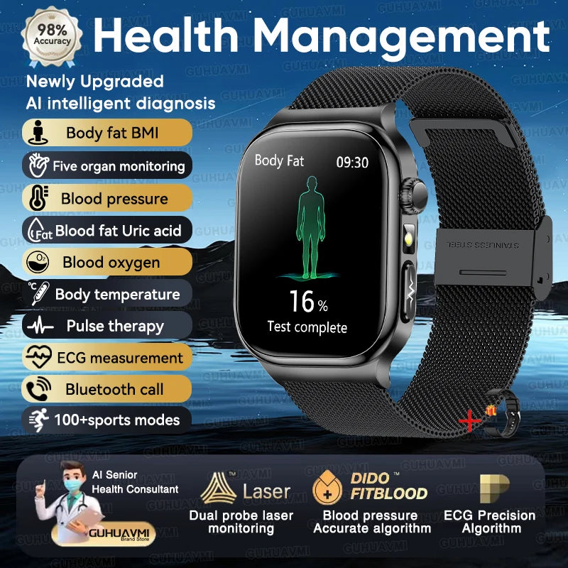 New Accurate Body Health analysis Smart Watch Men ECG Blood Pressure Blood lipids Uric acid Body BIM Voice Call Smartwatch Women