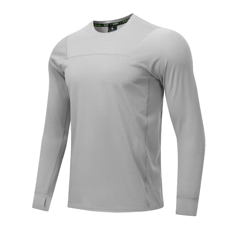 Autumn Breathable Round Neck Long Sleeve Quick‑Dry Fitness Shirt Pull‑Over Solid Sun‑Protection Running T‑Shirt Men