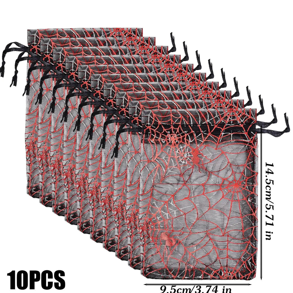 10/100pcs Halloween Candy Gift Bag Mesh Drawstring Spider Web Printing Storage Pouch Home Festival Party DIY Horror Decor Bag