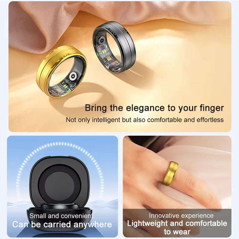 R06 Smart Ring Men Women with Charging Case,Heart Rate and Blood Oxygen Monitor,5ATM Waterproof,Multi-Sport Mode For Andriod IOS