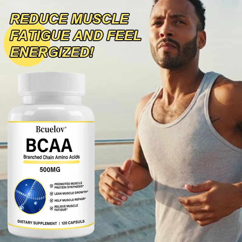 BCAA Supplement – Branched Chain Amino Acids Capsules – Help Muscle Repair and Energy Levels, Increase Muscle Mass, 500mg