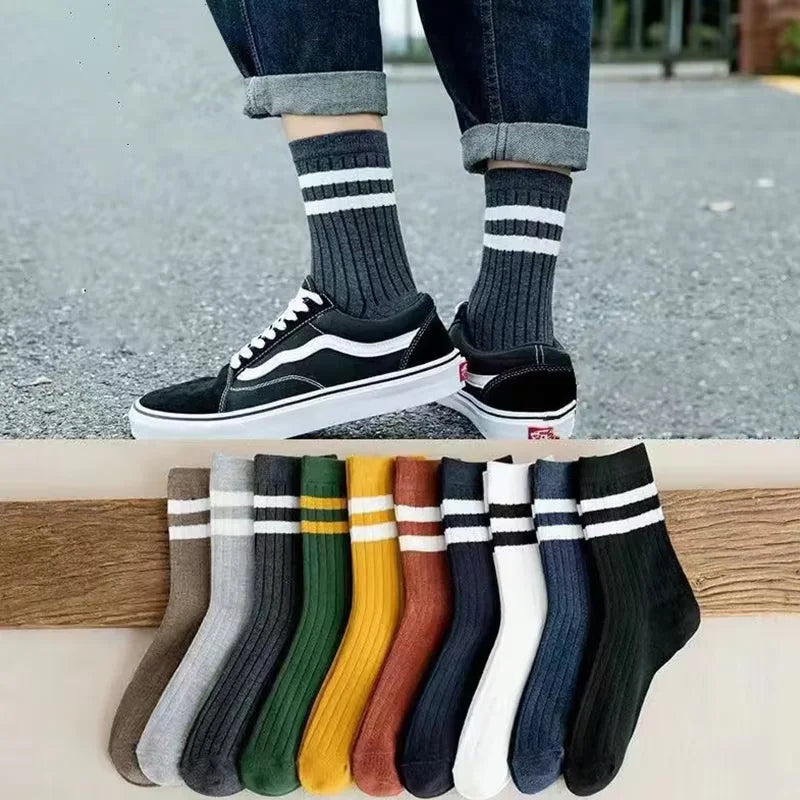 5 Pairs Of Men's Socks, Autumn And Winter Vintage Fun Fashion Athletic Socks, Sports Trend Socks