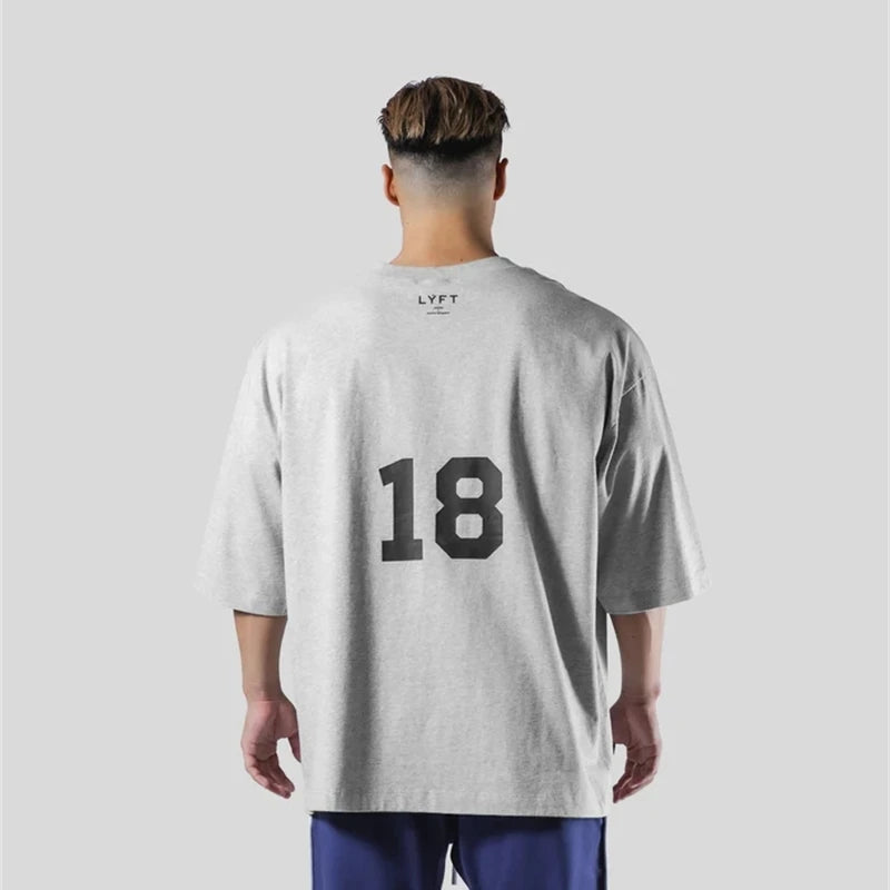 LYFT Loose Men Gym Running T-Shirts Breathable Short Sleeve Summer Cotton Fitness T Shirt  Sports Bodybuilding Training TEE Tops