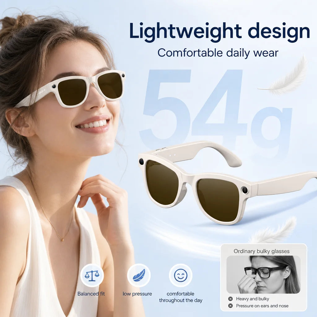 New 8MP HD Anti-shake Camera 3600mAh Charging Case Smart Glasses Women Photography Video Recording Translation AI Chat Glasses