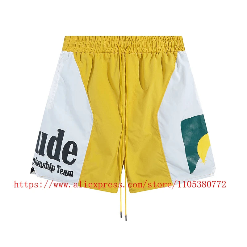 2026 Latest Style Men's Rhude Print Casual Shorts Loose Fit Nylon Drawstring High Quality Beach Sports Shorts Quick Delivery