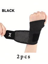 2pcs Adjustable Wrist Strap Sports Wrist Support Brace Black Weightlifting Wristband For Men & Women Badminton Tennis Gym