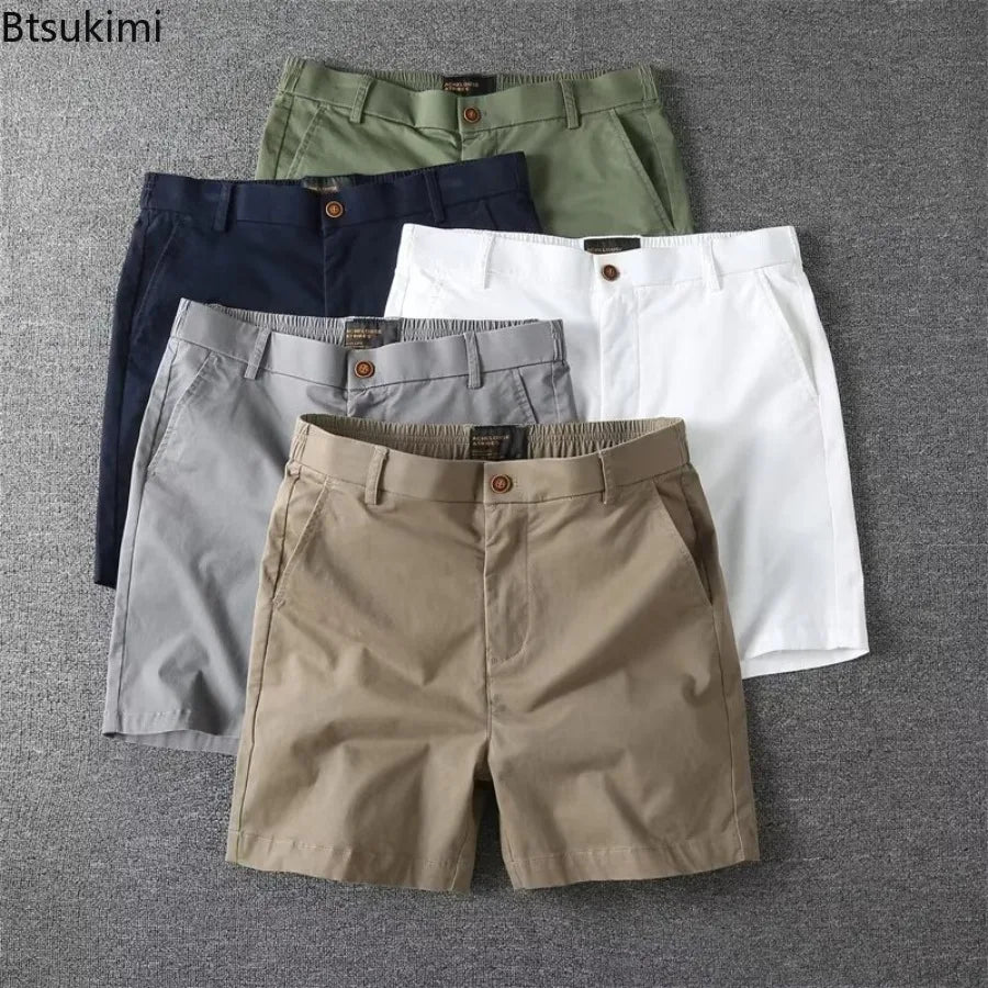 Men's Summer Casual Shorts Pure Cotton Solid Color Stretchy Straight Pants Trendy Hight Waist Elastic Waist Quarter Beach Pants