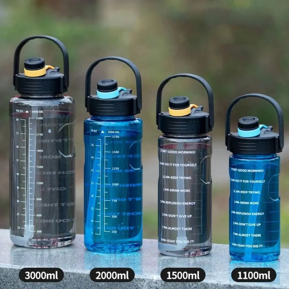 1.5L/2L/3L Sports Water Bottle Portable Leakproof Large Capacity Water Jugs Lightweight with Time Marker Clear Drink Bottle